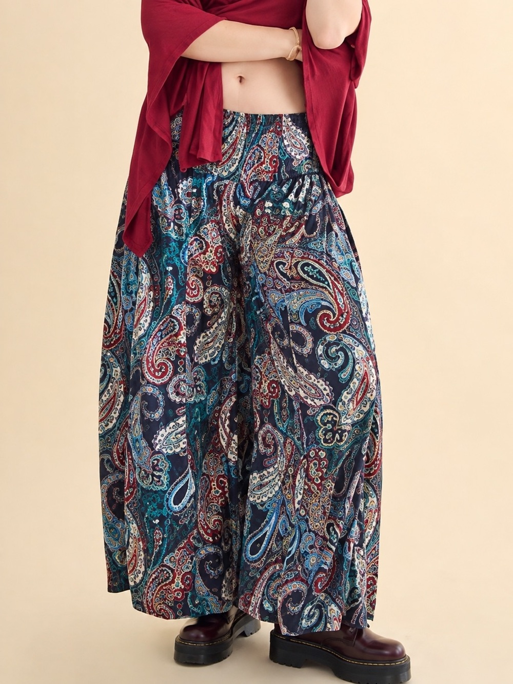 EARTHBOUND Multi-Color Paisley Wide-Leg Palazzo Pants